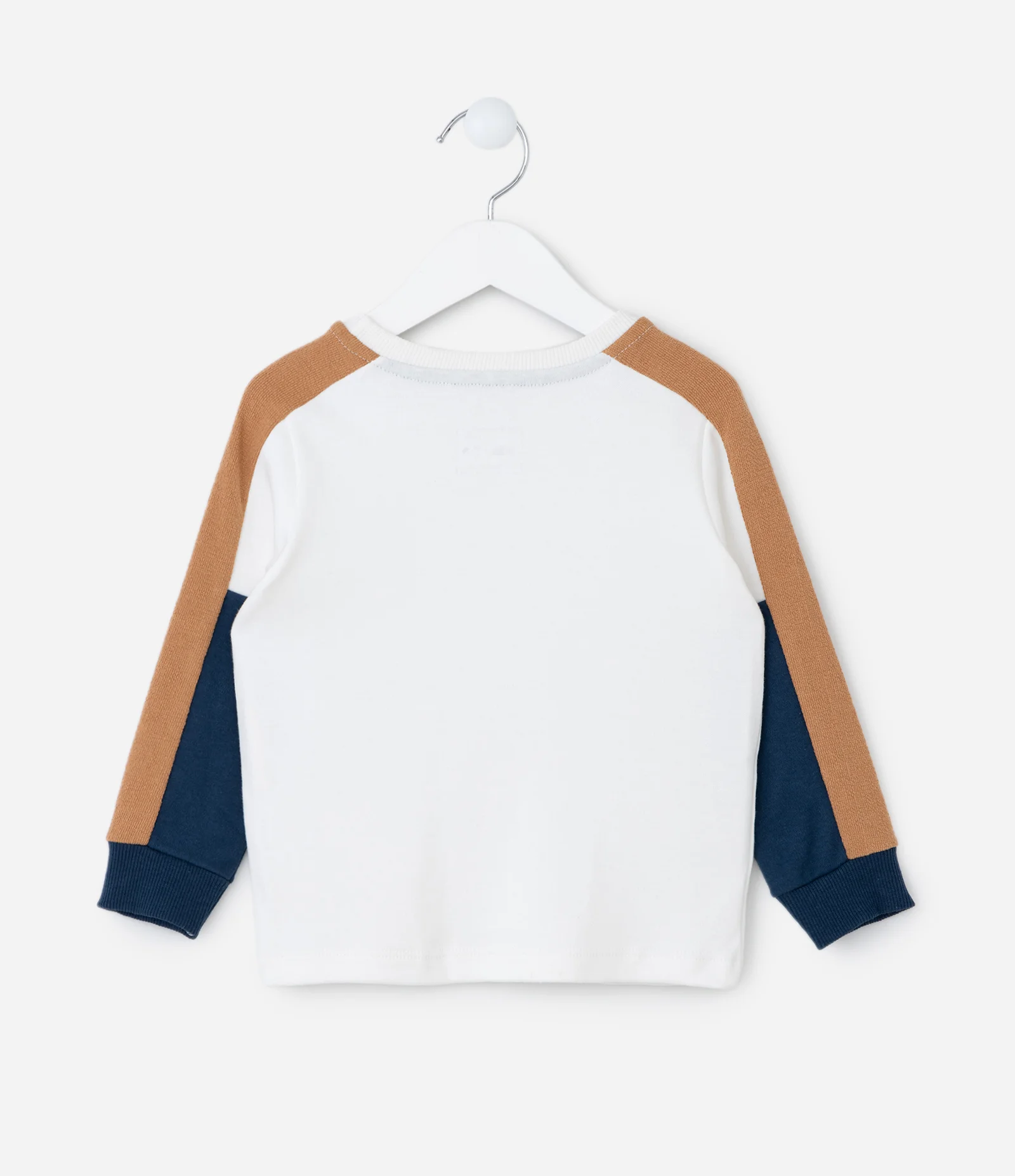 Camiseta Infantil com Recortes nas Mangas - Tam 1 a 5 Anos Branco/Marrom/Azul 2