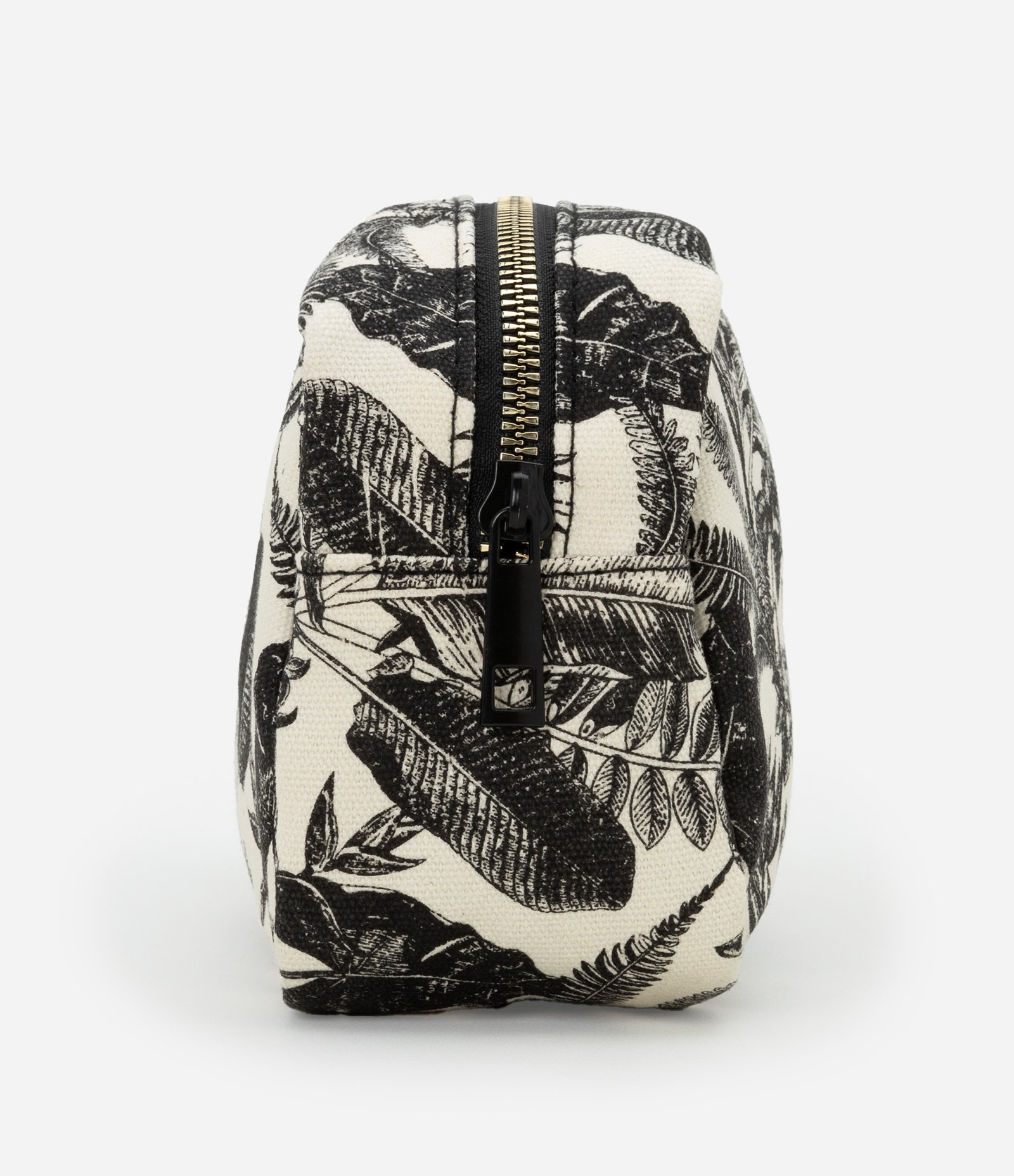 Nécessaire Retangular com Fechamento de Zíper e Estampa Folhagens Off White/ Preto 2