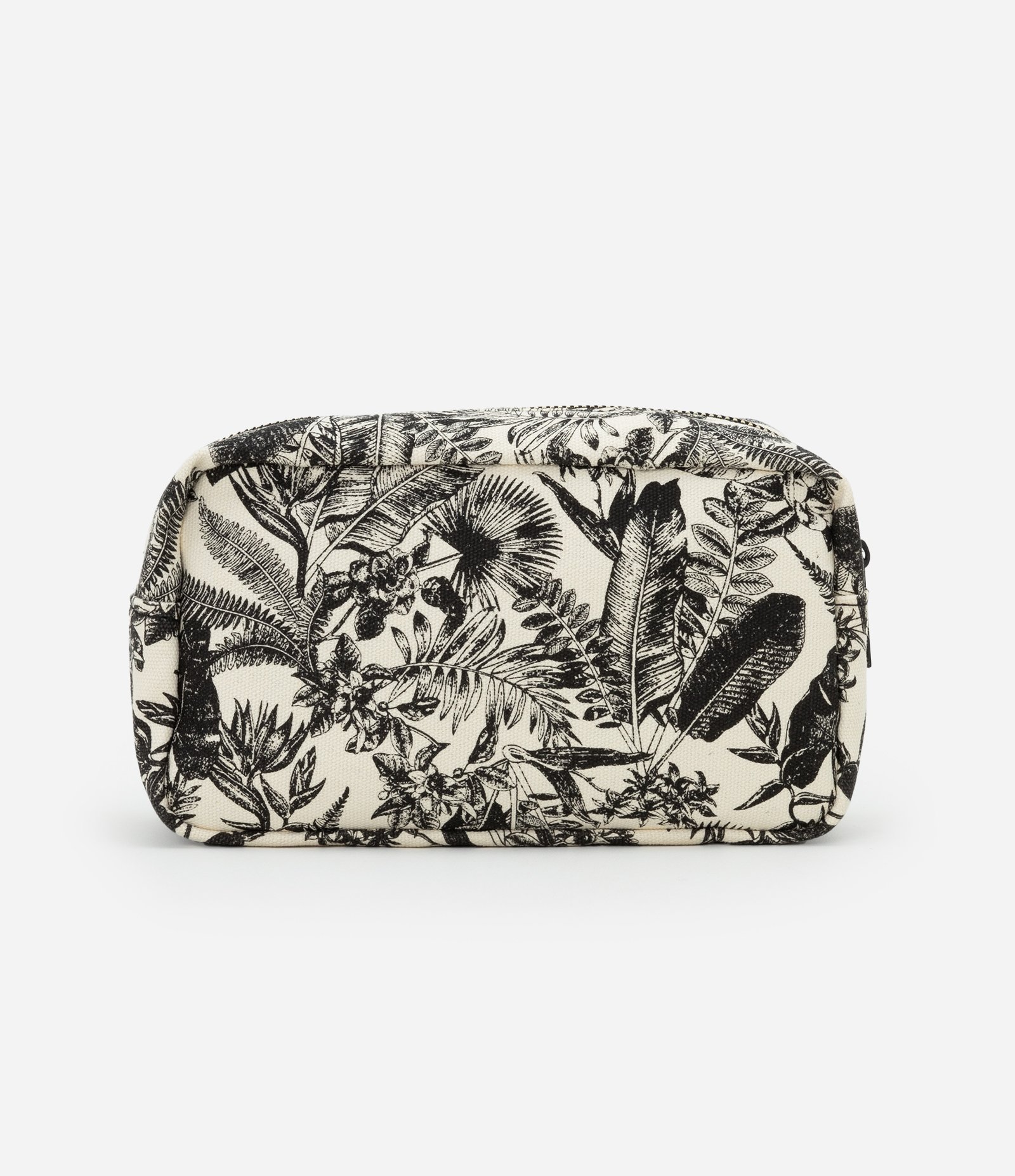Nécessaire Retangular com Fechamento de Zíper e Estampa Folhagens Off White/ Preto 3