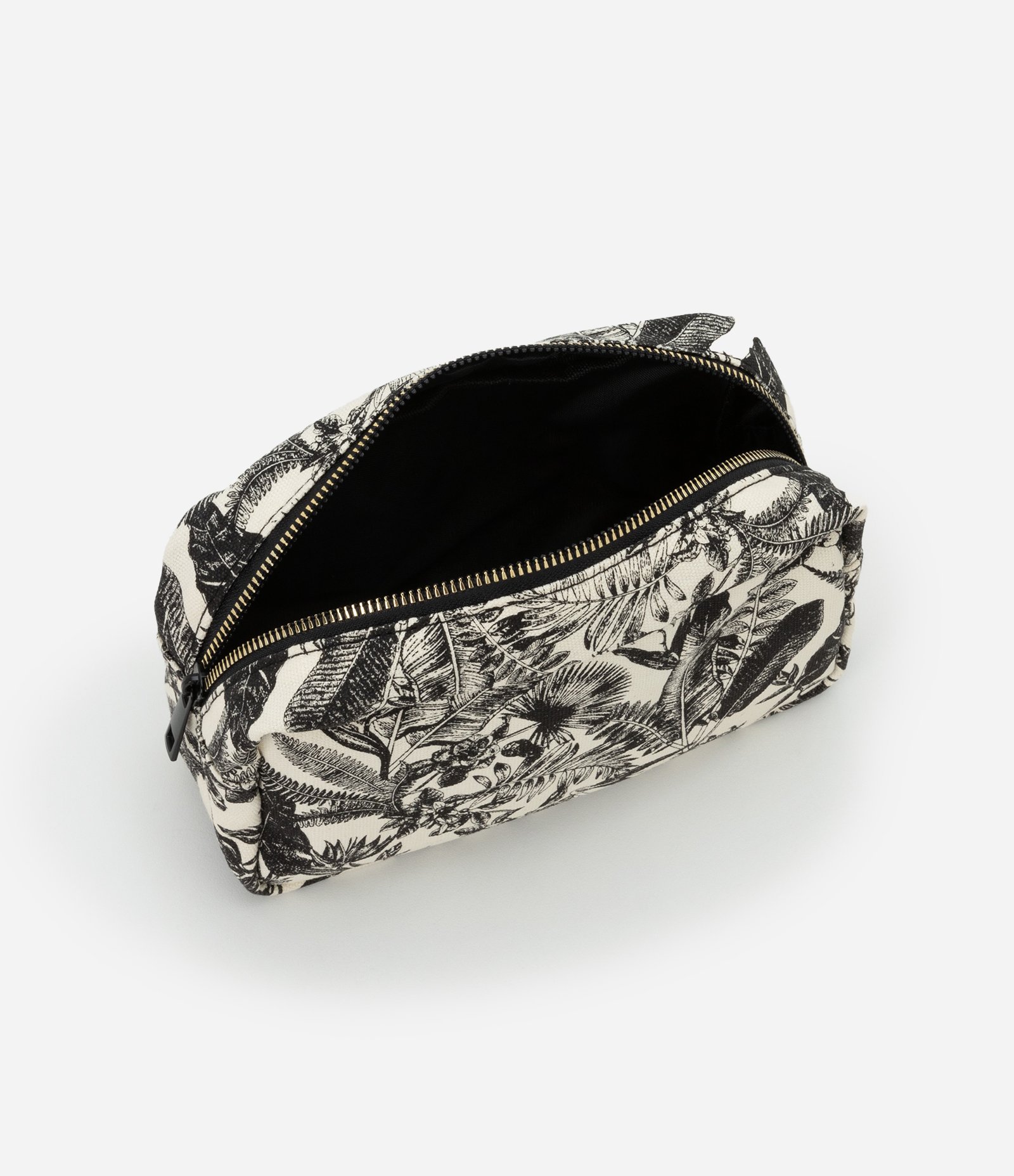 Nécessaire Retangular com Fechamento de Zíper e Estampa Folhagens Off White/ Preto 5