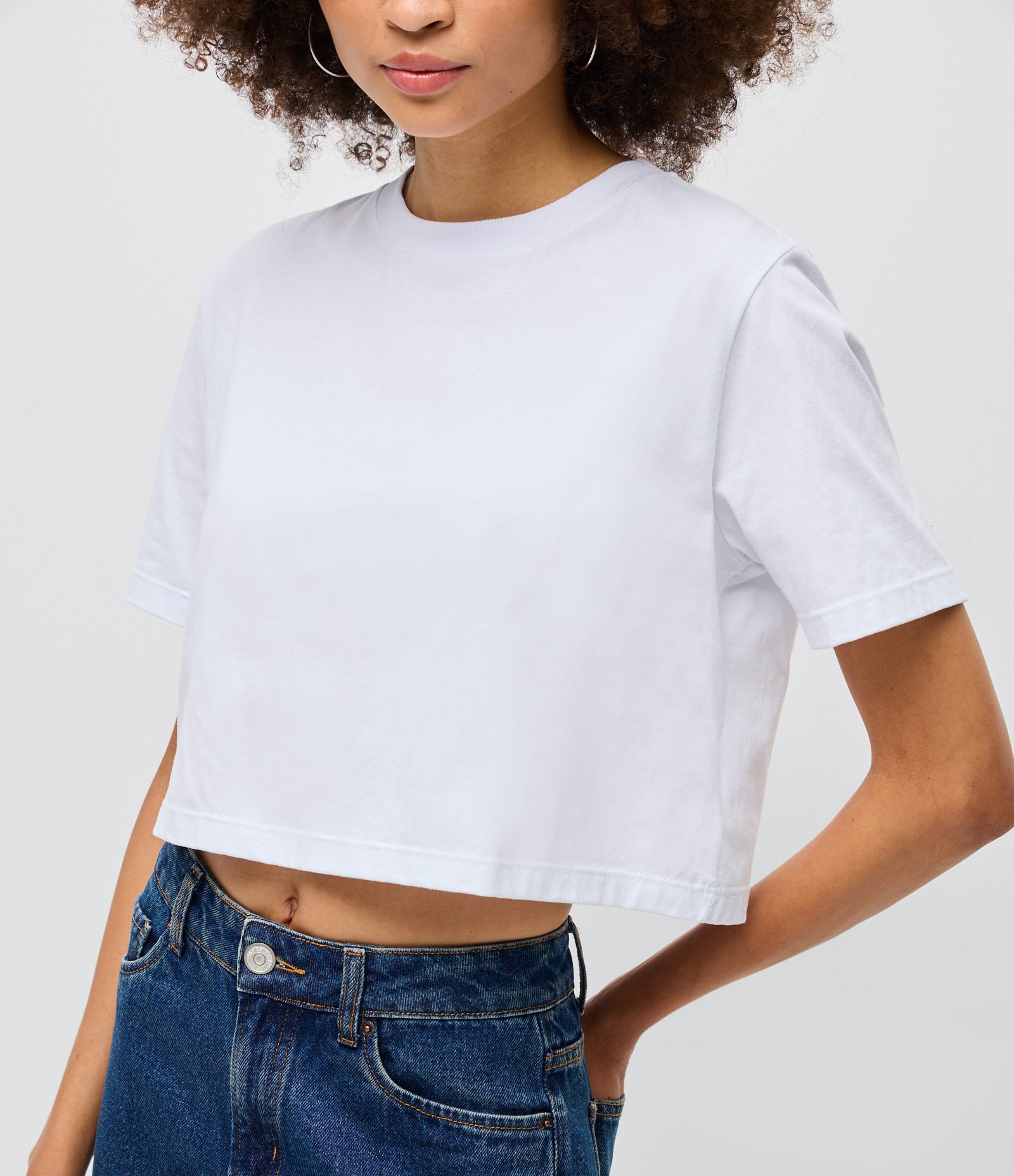 Blusa Cropped em Algodão com Manga Curta Branco 3