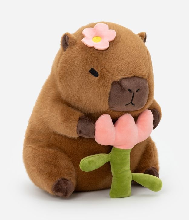 Almofada Bicho de Pelúcia Capivara com Flor