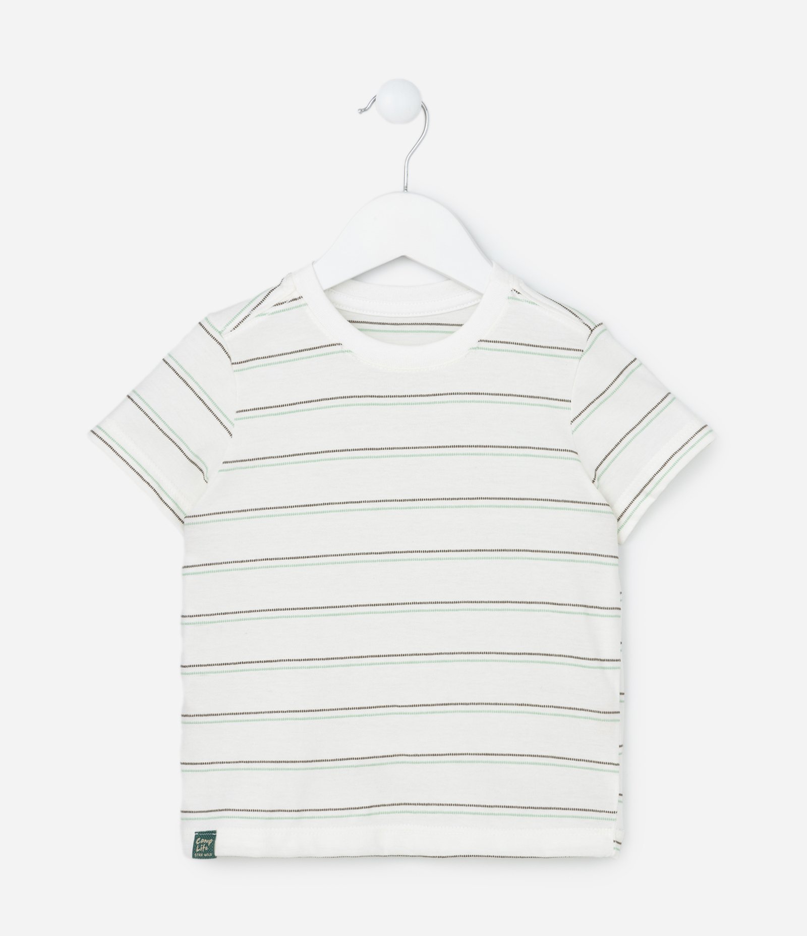 Camiseta Infantil com Listras Finas e Etiqueta na Barra - Tam 1 a 5 Anos Off White 1