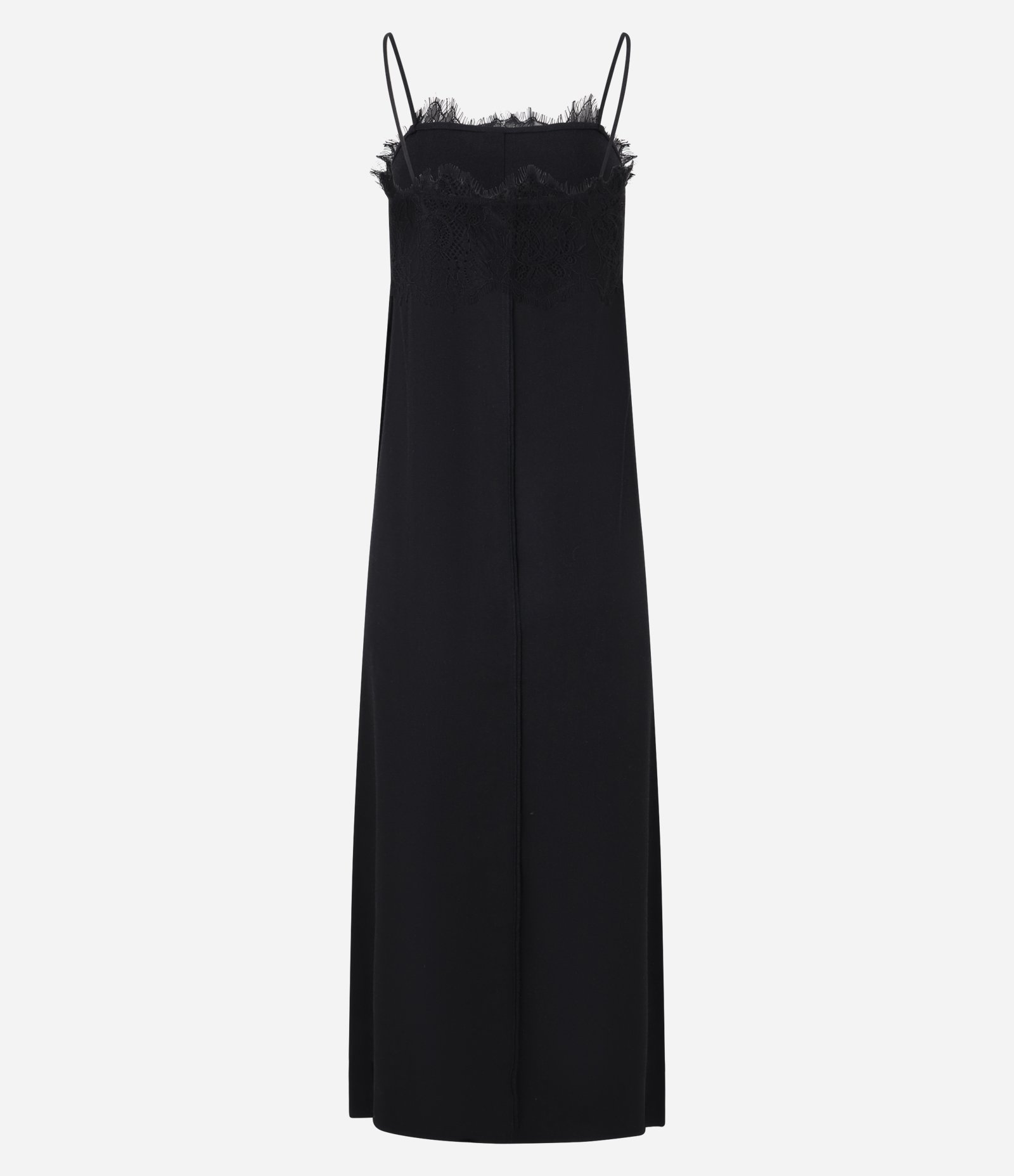 Vestido Midi Evasê em Viscolinho com Alça Fina e Detalhe de Renda no Decote Preto 10