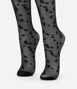 Meia 3/4 em Microfibra com Textura Animal Print Onça