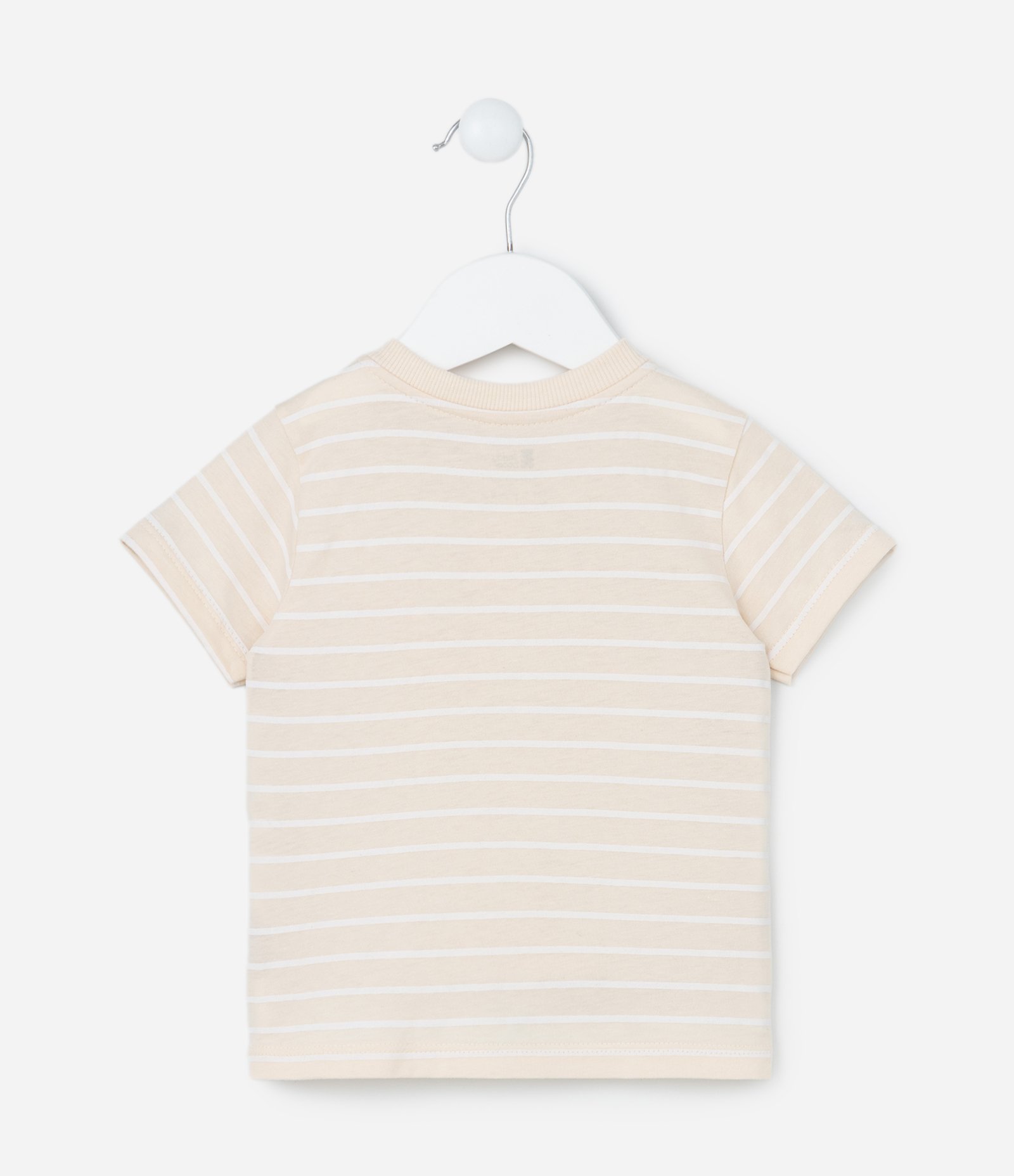 Camiseta Infantil com Bolsinho e Estampa Listrada - Tam 0 a 18 meses Bege 2