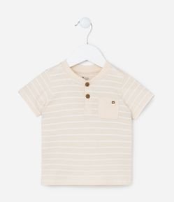 Camiseta Infantil com Bolsinho e Estampa Listrada - Tam 0 a 18 meses