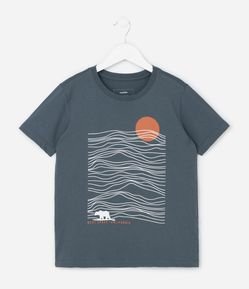 Camiseta Infantil com Estampa Ondas - Tam 5 a 14 Anos
