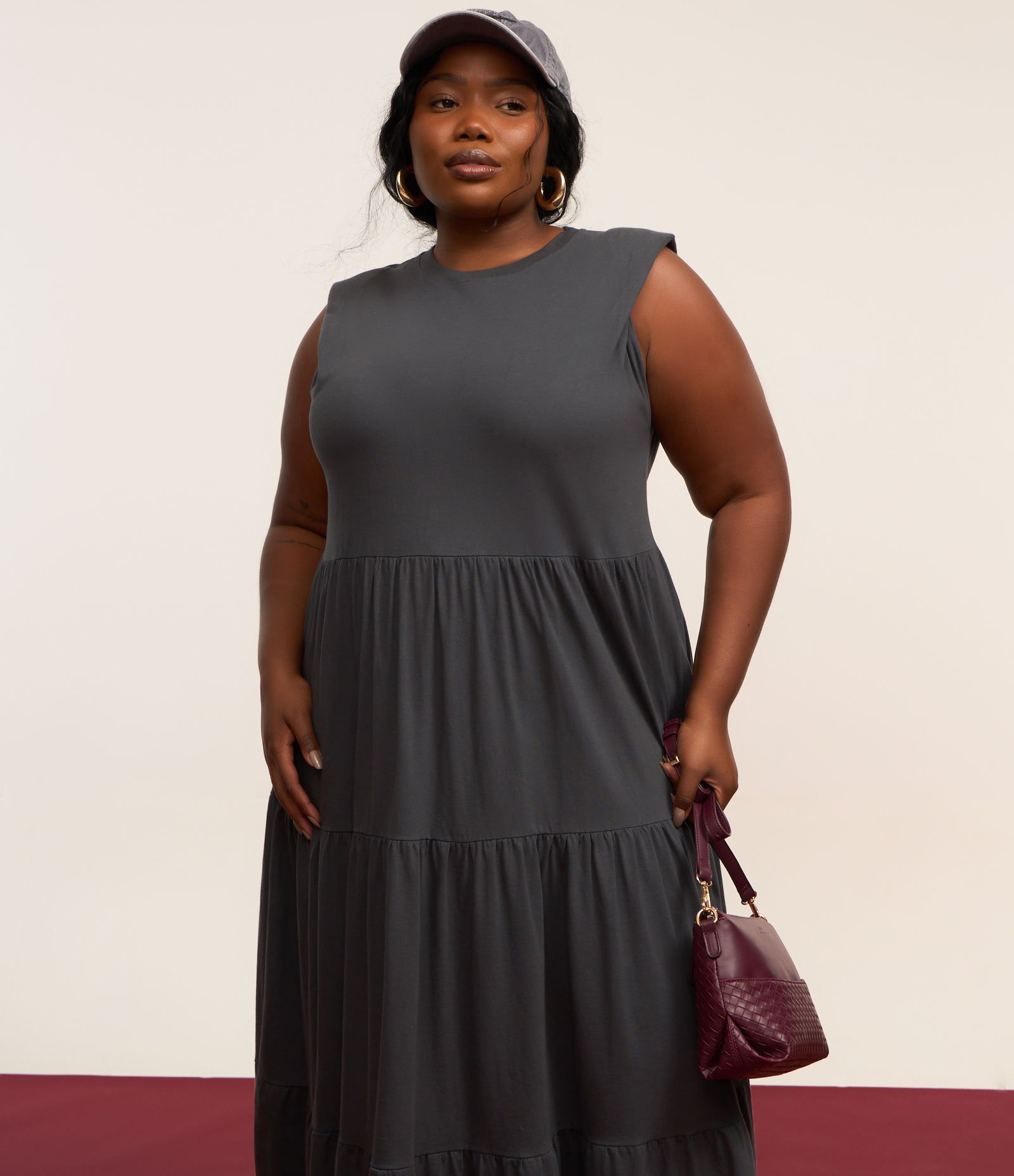 Vestido Midi Muscle Tee em Algodão Curve & Plus Size Cinza Escuro 3