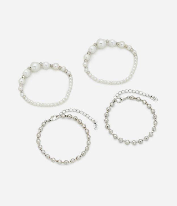 Kit 04 Pulseiras de Elástico com Esferas e Pérolas