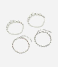 Kit 04 Pulseiras de Elástico com Esferas e Pérolas