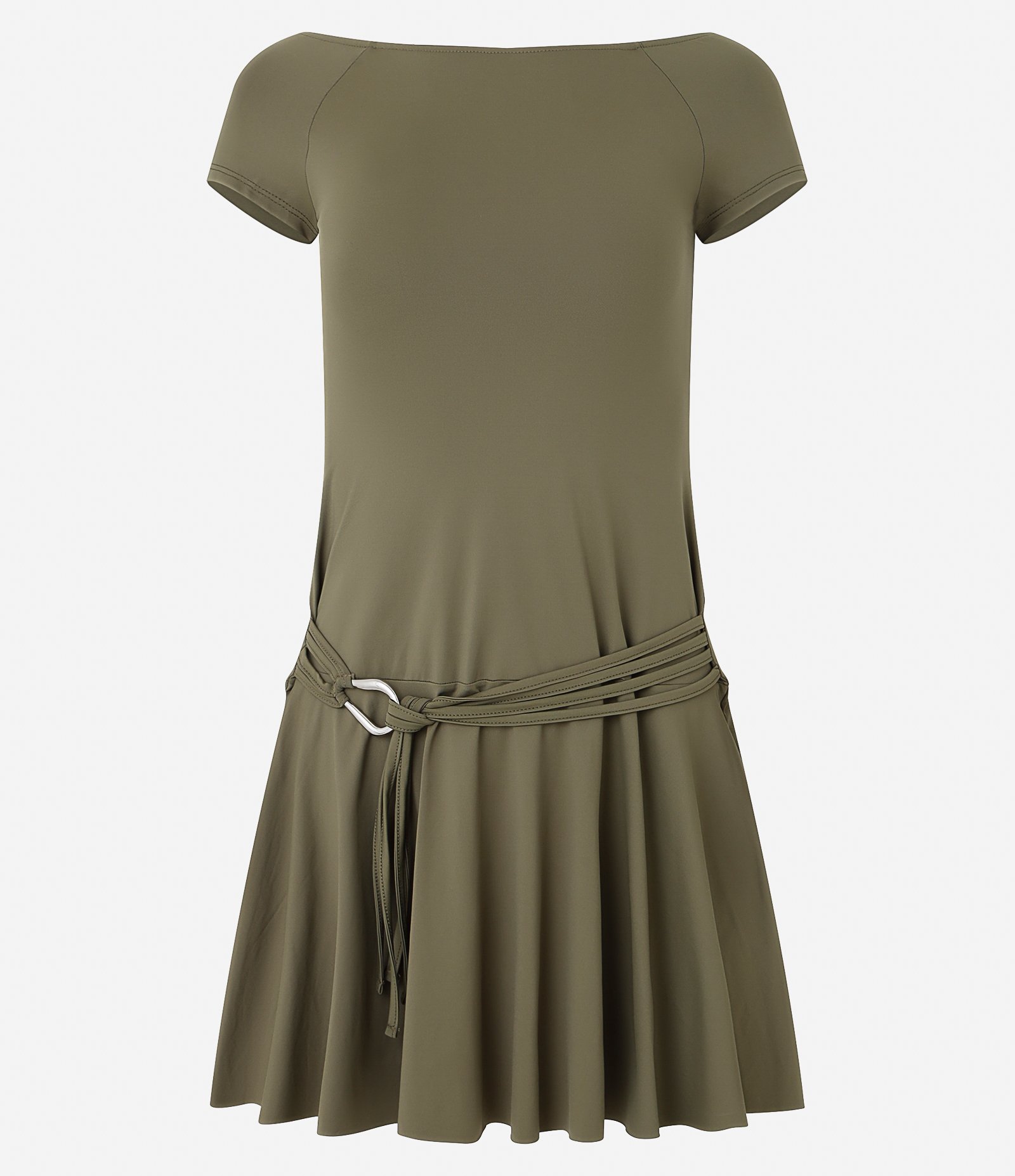 Vestido Curto Ombro a Ombro em Microfibra com Cinto Verde 5