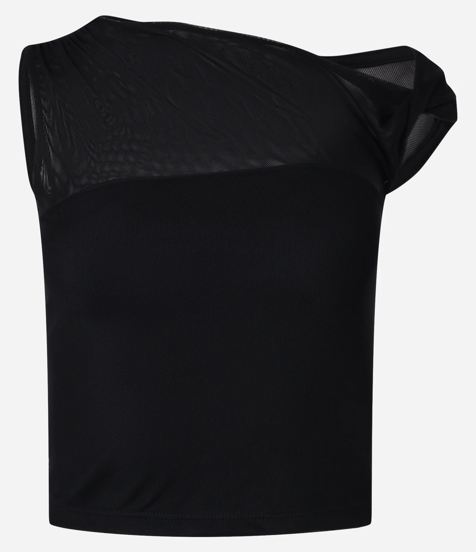 Blusa em Tule com Detalhe Torcido no Ombro Preto 1