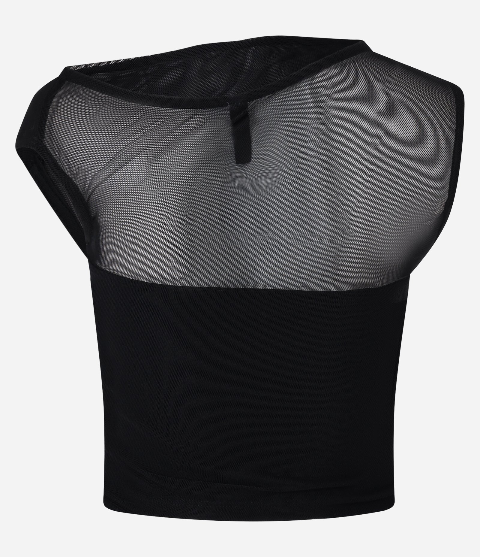 Blusa em Tule com Detalhe Torcido no Ombro Preto 2