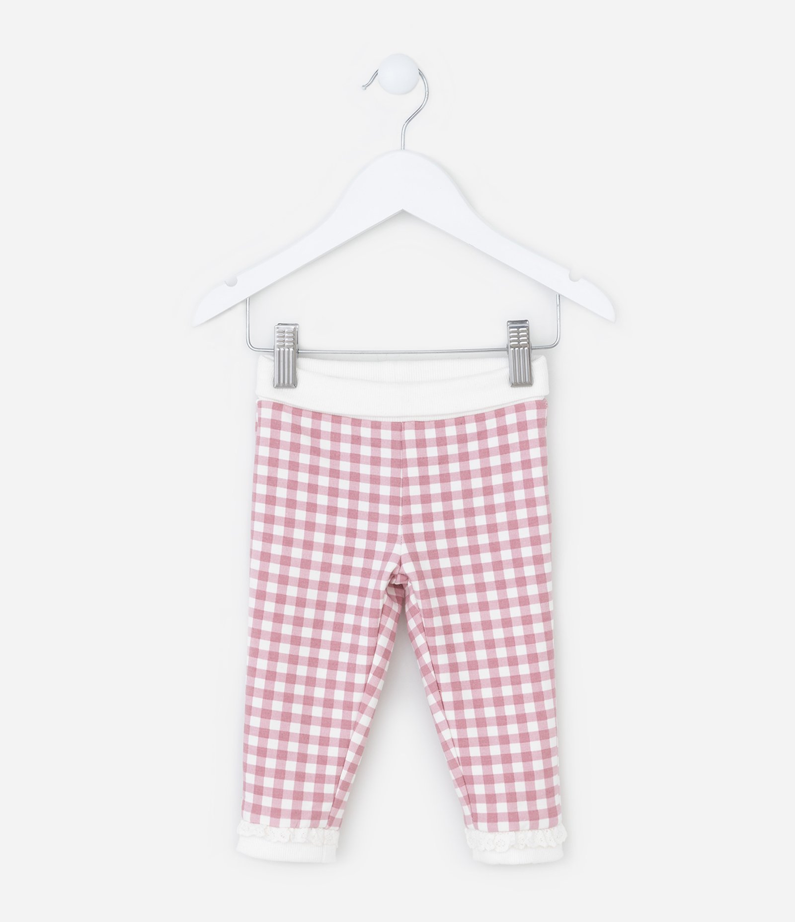 Calça Legging Infantil com Cós Dobrável - Tam 0 a 18 meses Rosa/Branco 1