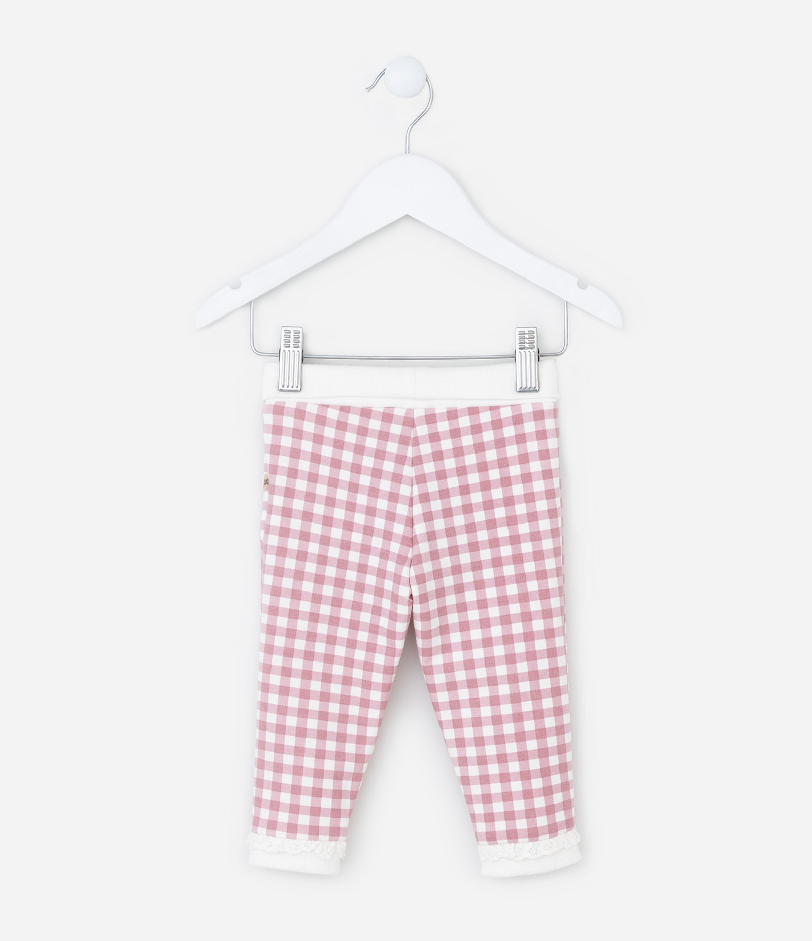 Calça Legging Infantil com Cós Dobrável - Tam 0 a 18 meses Rosa/Branco 2