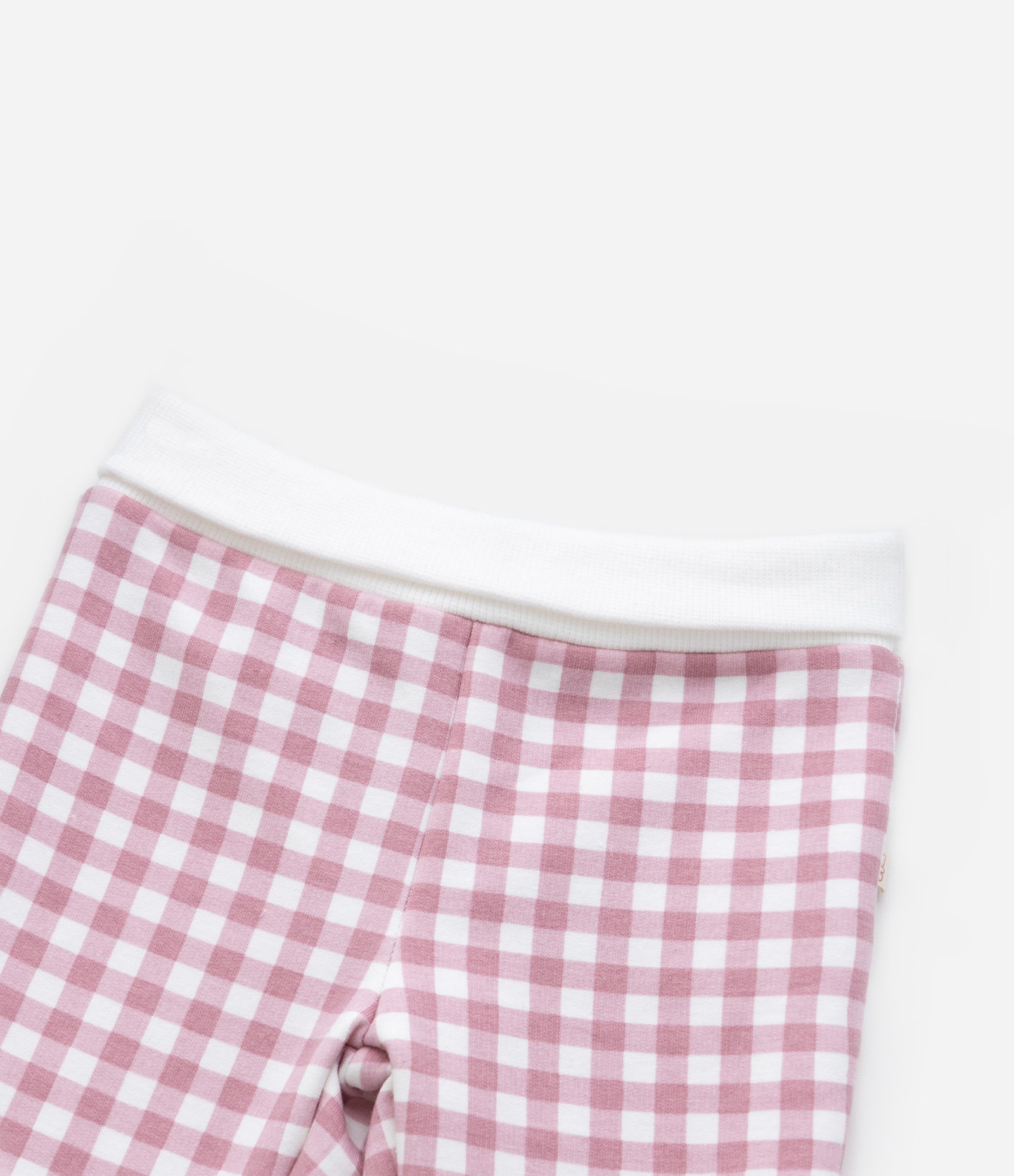 Calça Legging Infantil com Cós Dobrável - Tam 0 a 18 meses Rosa/Branco 5