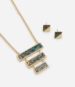 Conjunto de Colar e Brinco em Metal com Detalhes Abalone