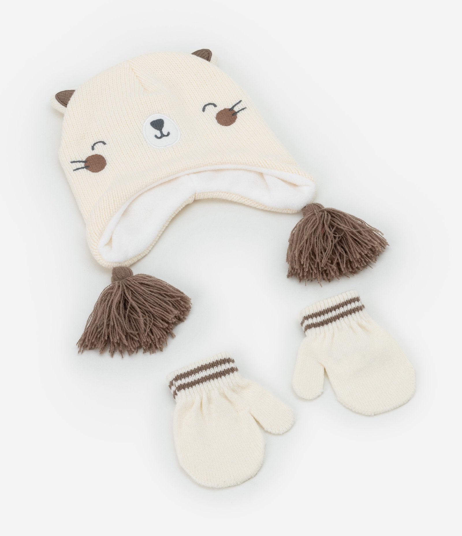 Conjunto Infantil Touca de Urso e Luvas - Tam 6 a !2 Meses Bege 1