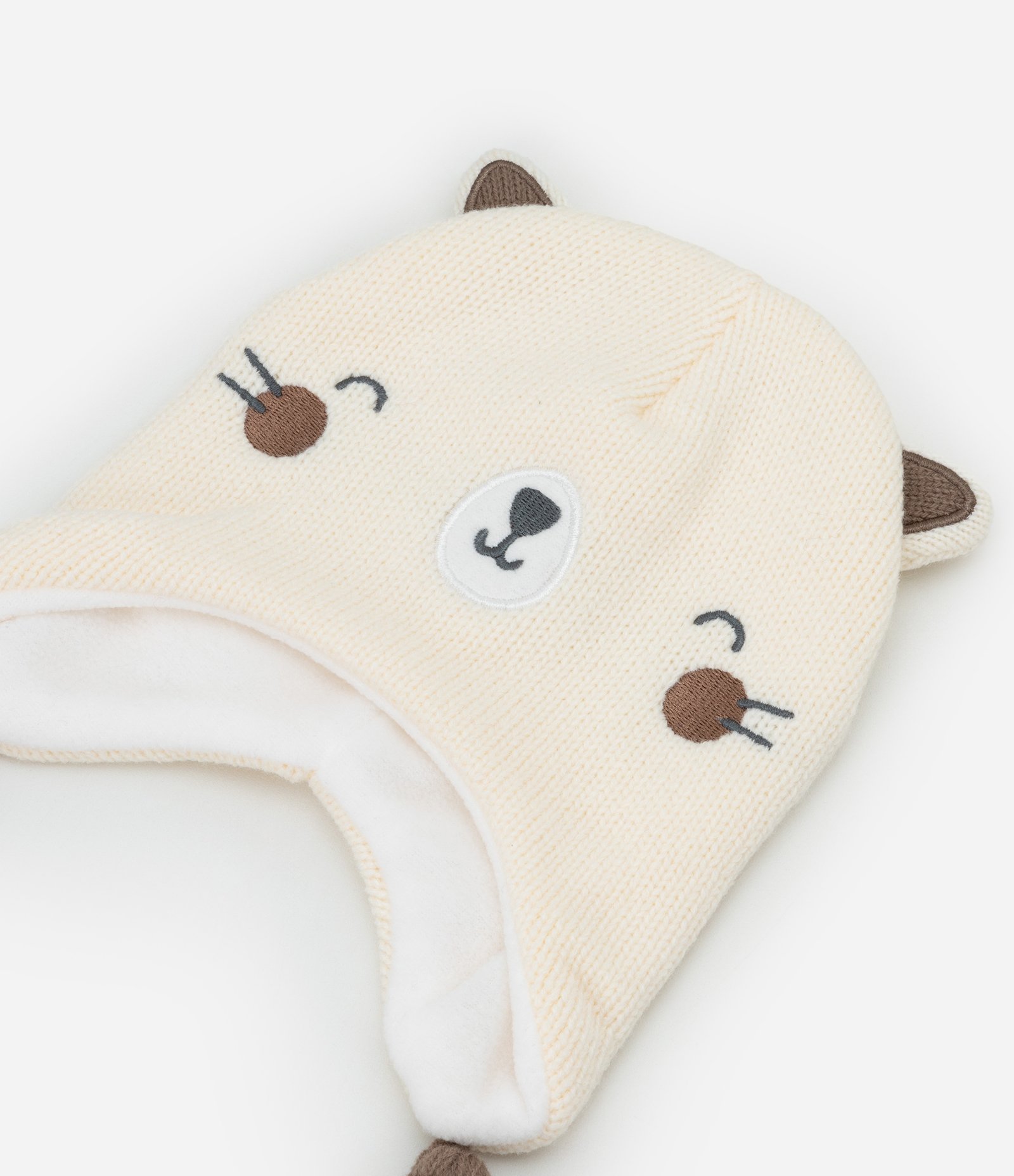 Conjunto Infantil Touca de Urso e Luvas - Tam 6 a !2 Meses Bege 3