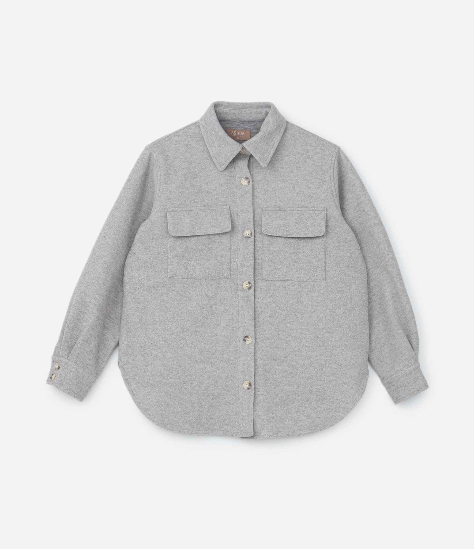 Camisa Alongada em Polivelour com Bolsos Curve & Plus Size Cinza 5