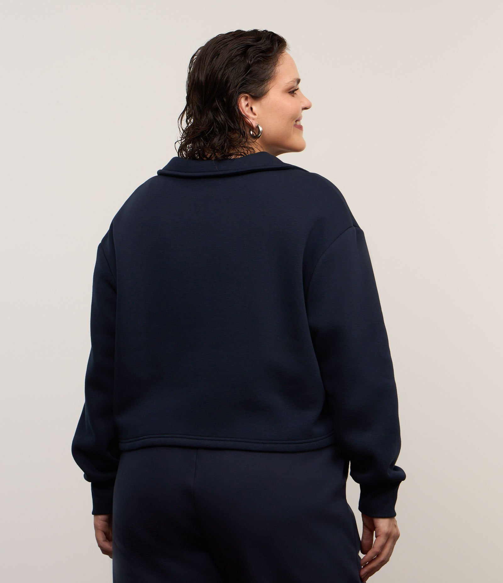 Casaco em Moletom Felpudo com Gola Polo Curve & Plus Size Azul Marinho 3