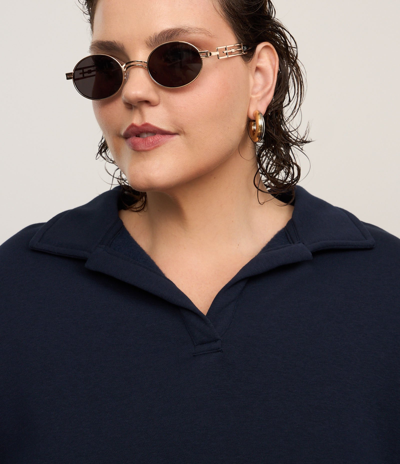 Casaco em Moletom Felpudo com Gola Polo Curve & Plus Size Azul Marinho 4
