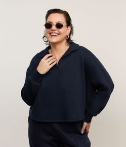 Casaco em Moletom Felpudo com Gola Polo Curve & Plus Size