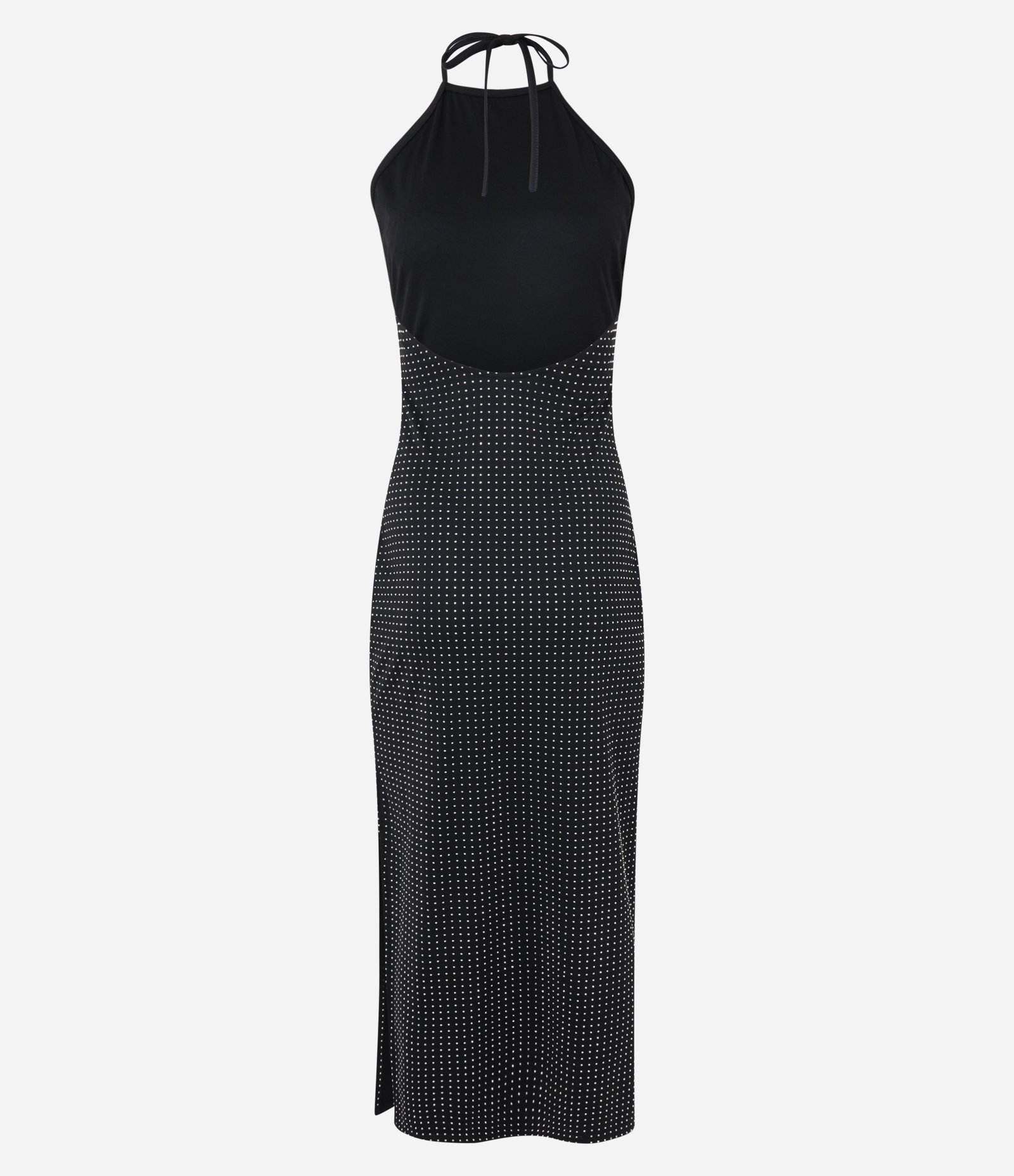 Vestido New Midi em Malha com Amarração no Pescoço e Tachinhas Lineares Preto 8