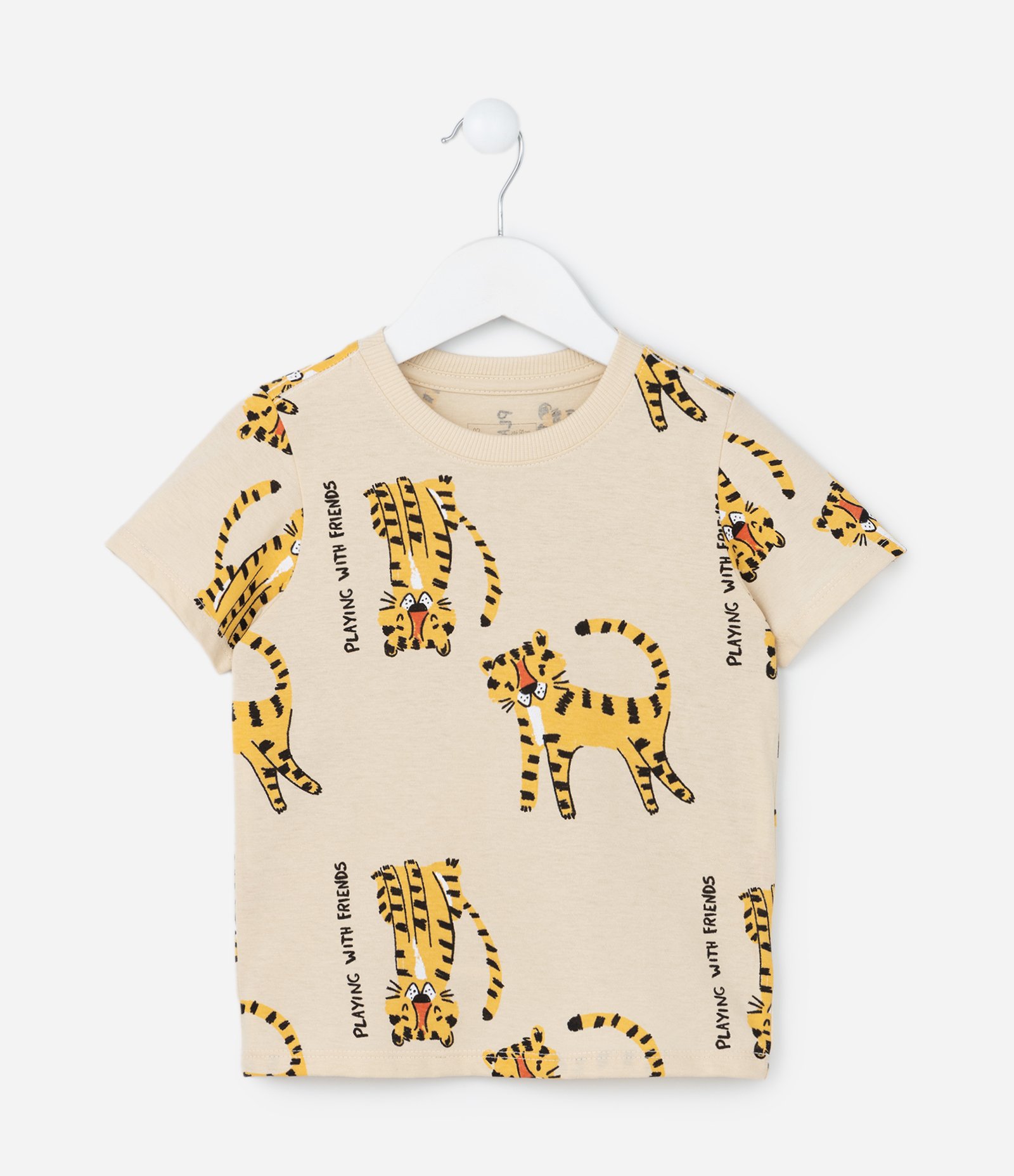 Camiseta Infantil com Estampa de Tigrinhos - Tam 1 a 6 Anos Bege 1
