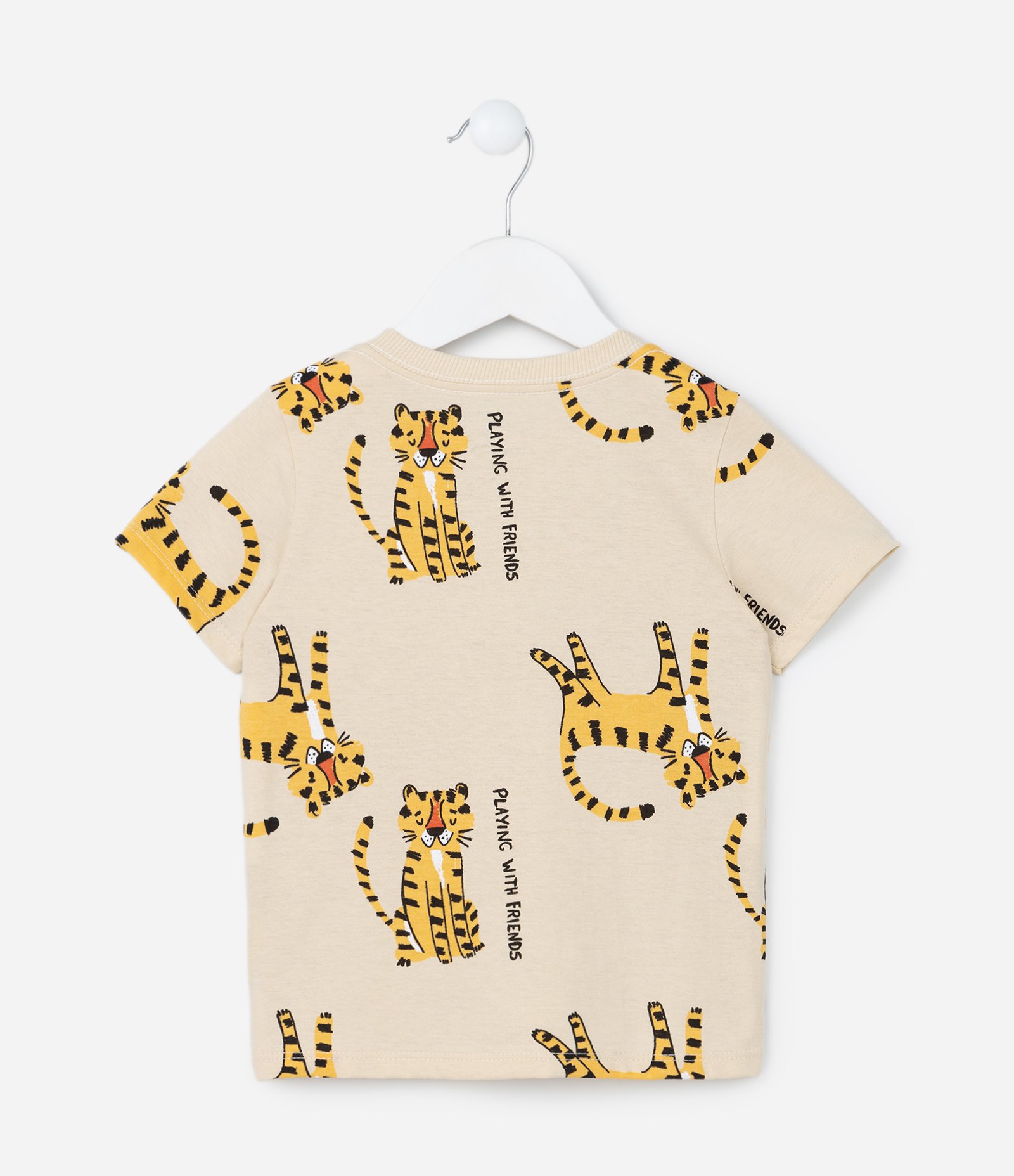 Camiseta Infantil com Estampa de Tigrinhos - Tam 1 a 6 Anos Bege 2