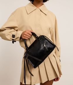 Bolsa Satchel Média Desestruturada com Zíperes e Pullers
