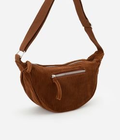 Bolsa Média em Veludo Cotelê com Formato Meia Lua