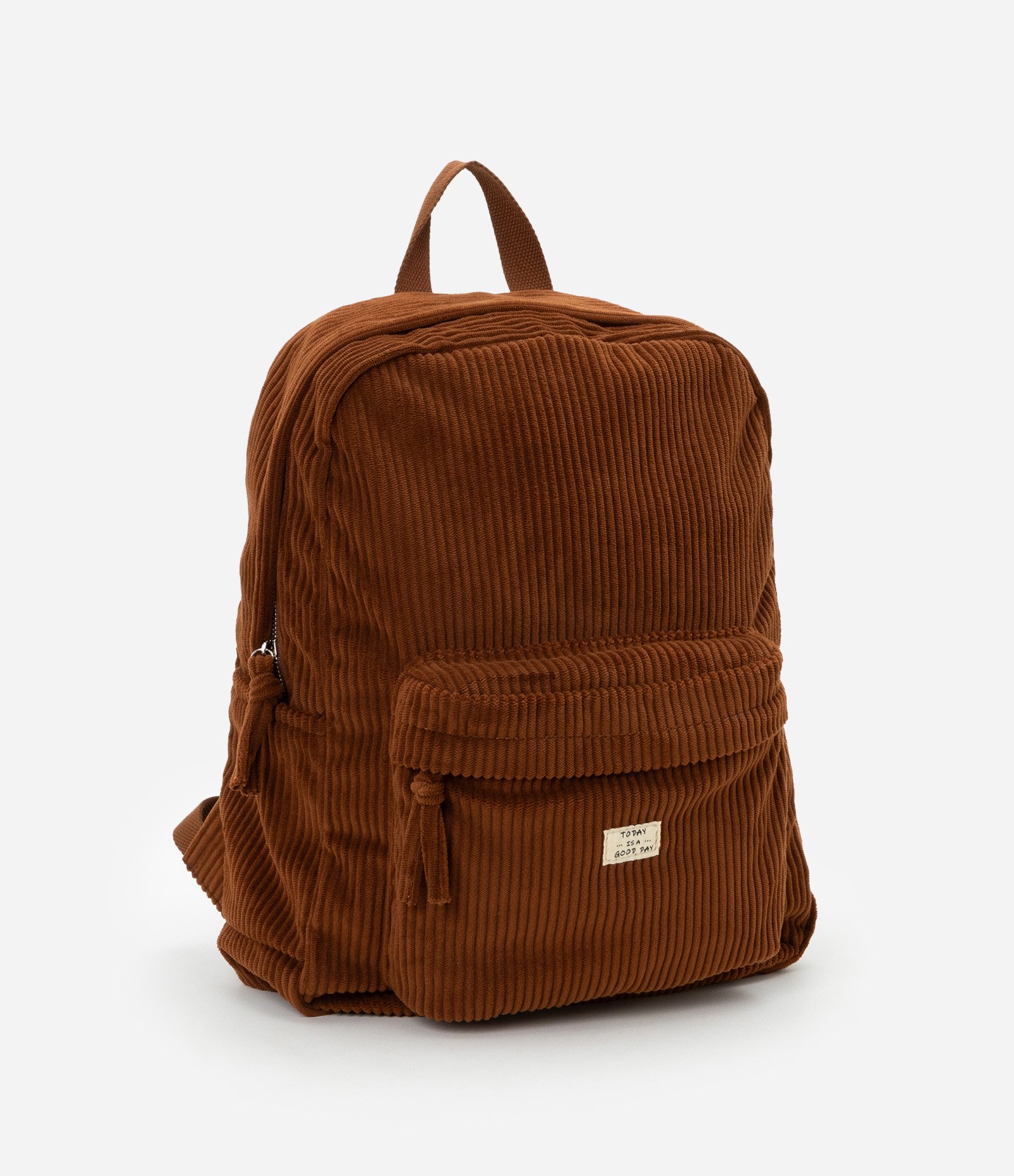 Mochila Grande em Veludo Cotelê com Bolsinho Marrom 2