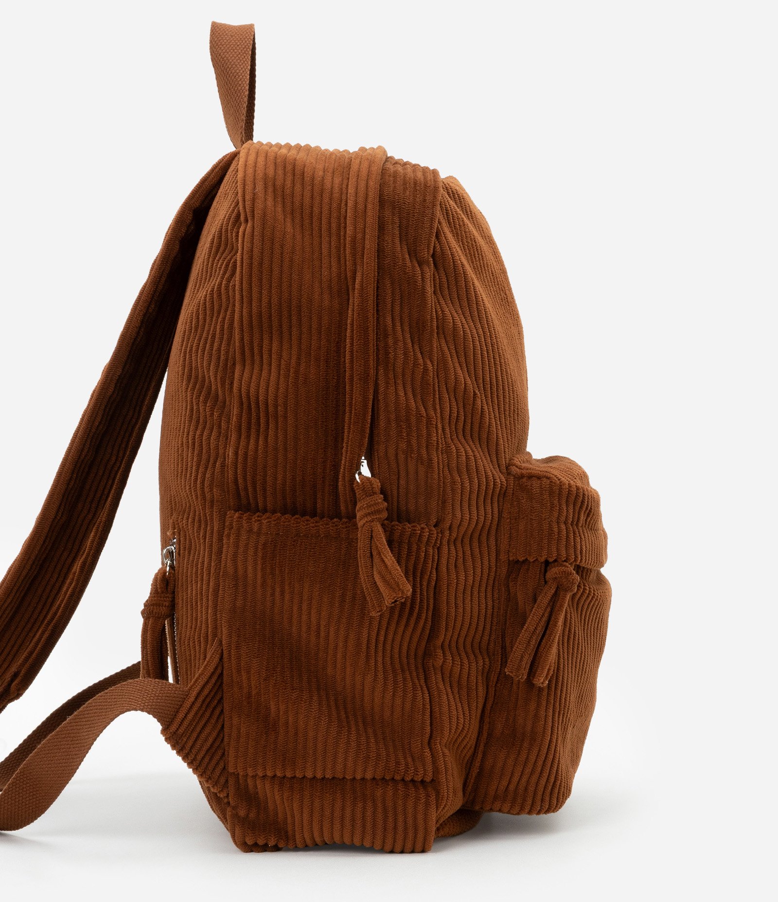 Mochila Grande em Veludo Cotelê com Bolsinho Marrom 3