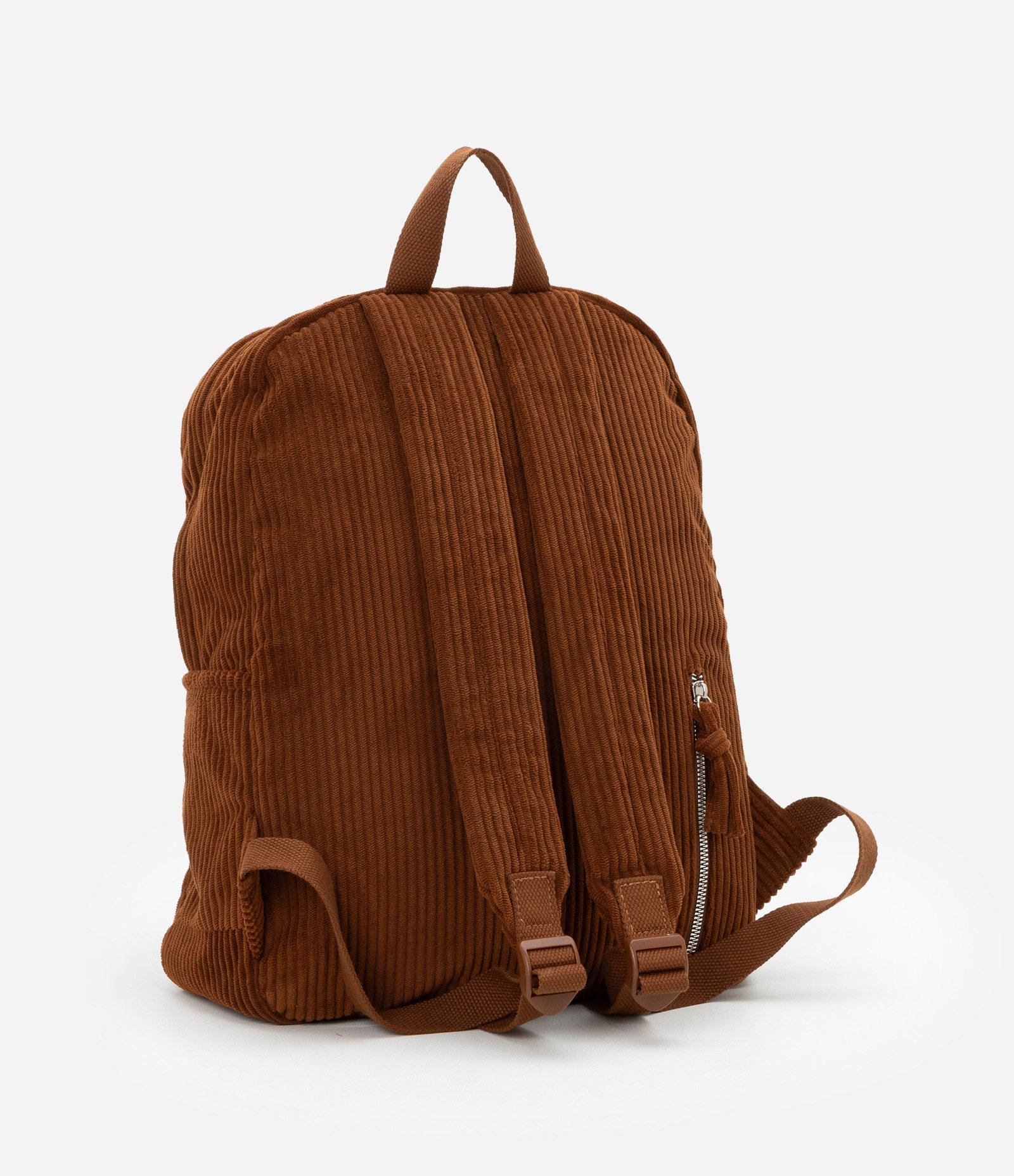 Mochila Grande em Veludo Cotelê com Bolsinho Marrom 7