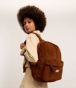 Mochila Grande em Veludo Cotelê com Bolsinho