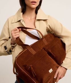 Bolsa Mala Grande em Veludo Cotelê com Alça Longa de Gorgorão