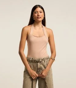 Body Frente Única em Microfibra com Decote Quadrado