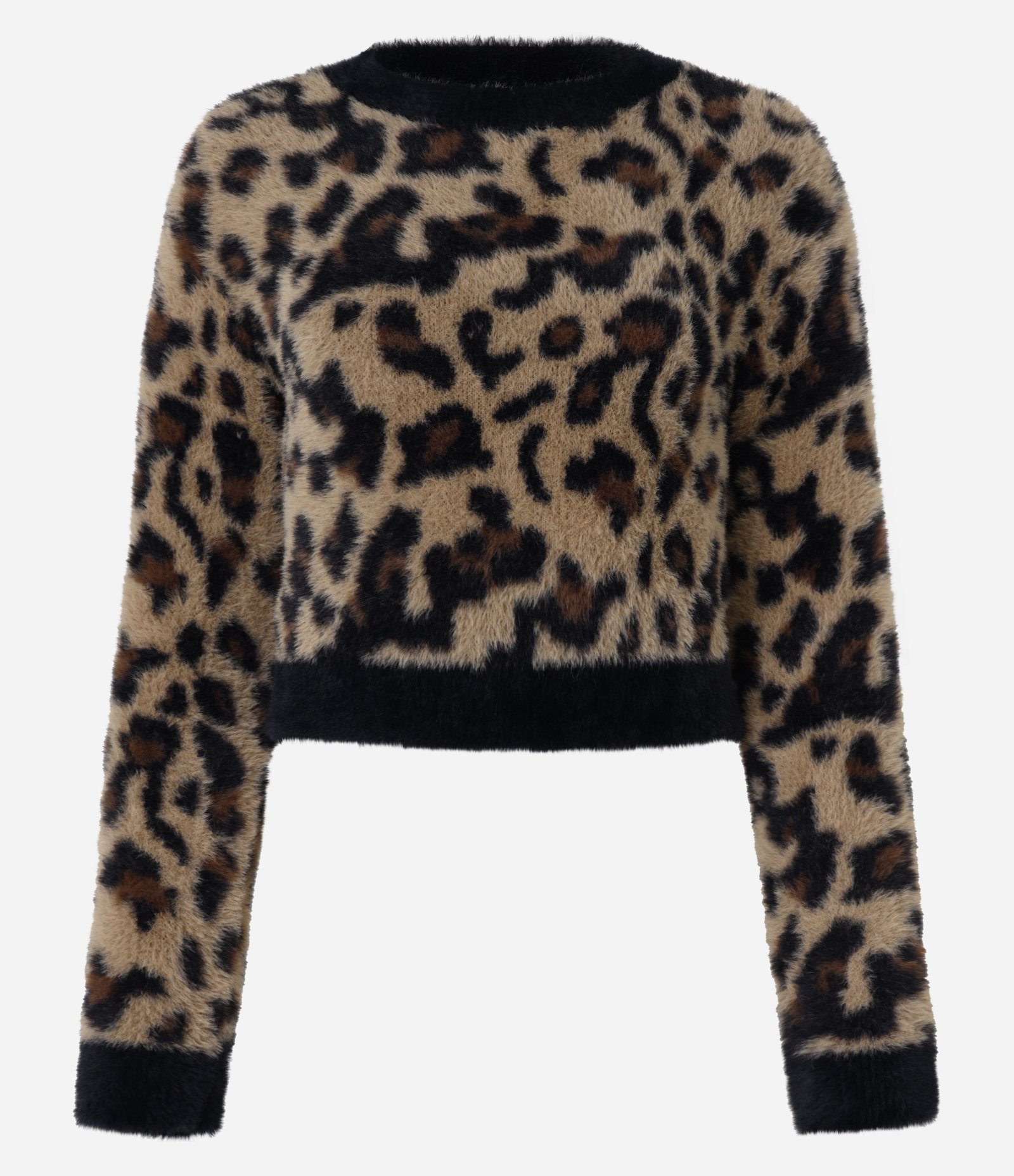 Suéter Cropped em Tricô Animal Print Marrom 4
