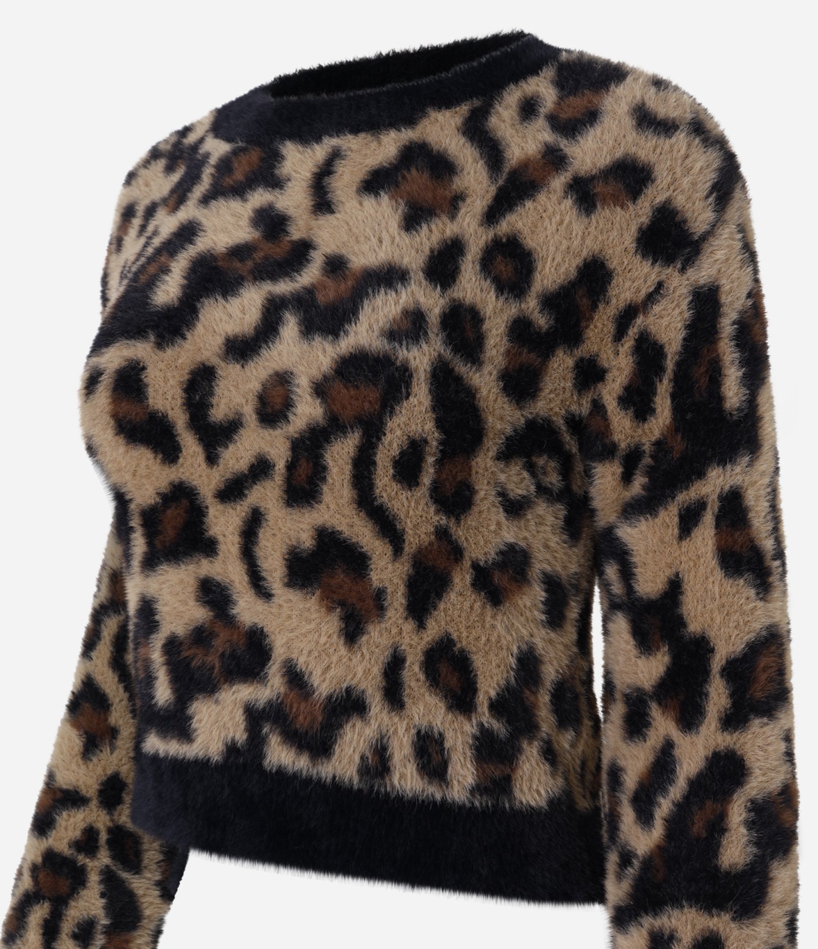 Suéter Cropped em Tricô Animal Print Marrom 5
