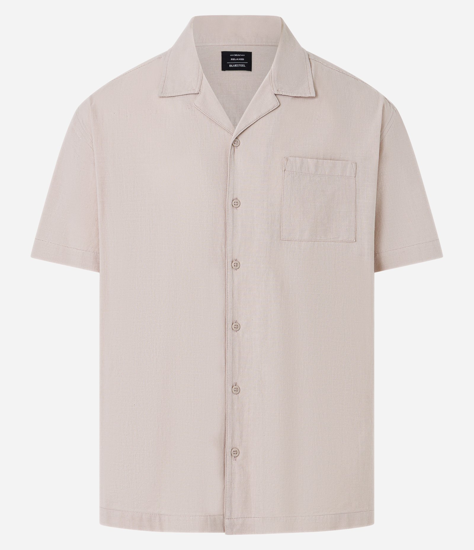 Camisa Relaxed em Tricoline com Textura Bowling Bege Escuro 1