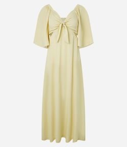 Vestido New Midi em Viscose com Manga Ampla com Amarração no Busto