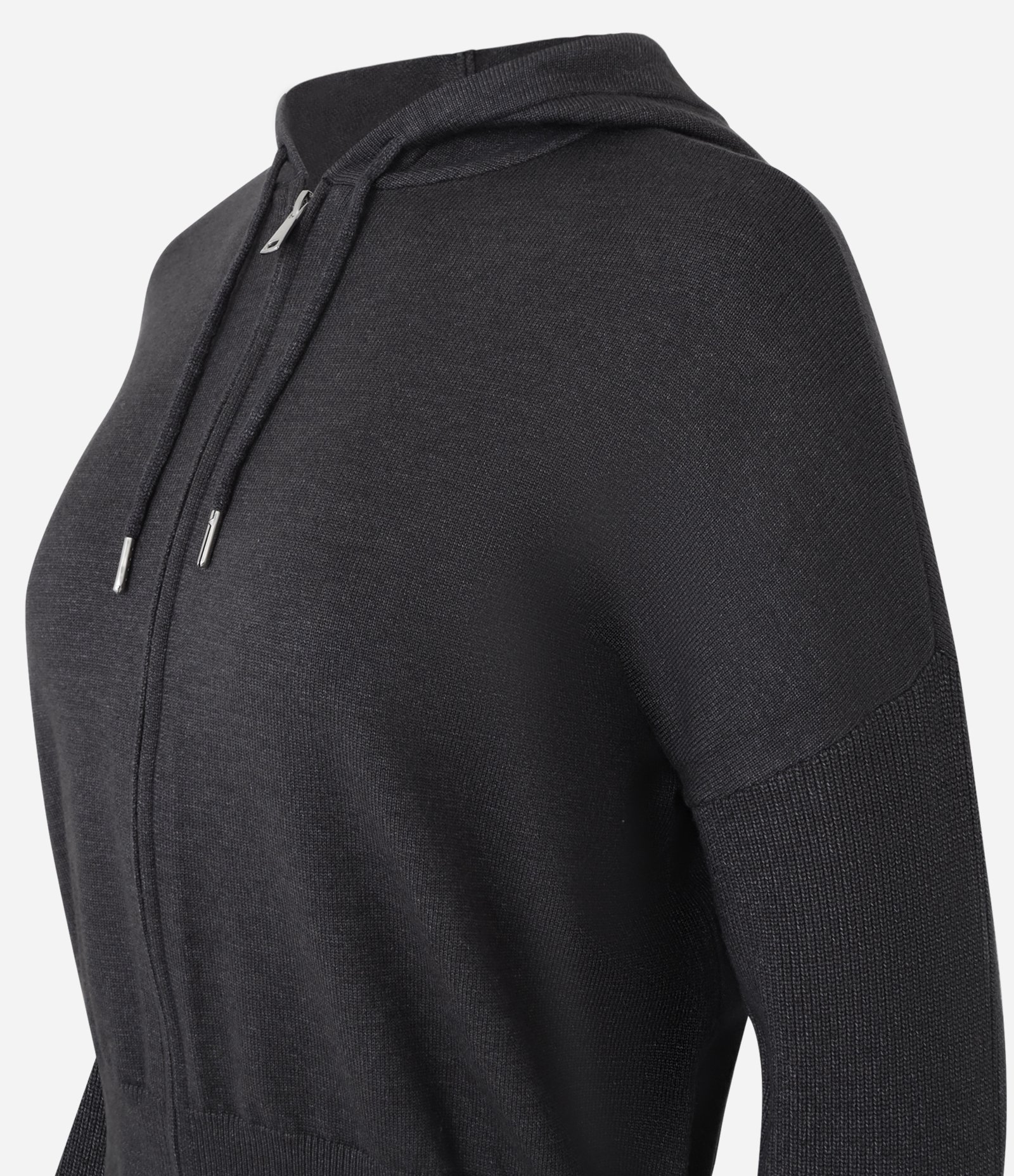 Jaqueta Curta em Tricô com Capuz Preto 6