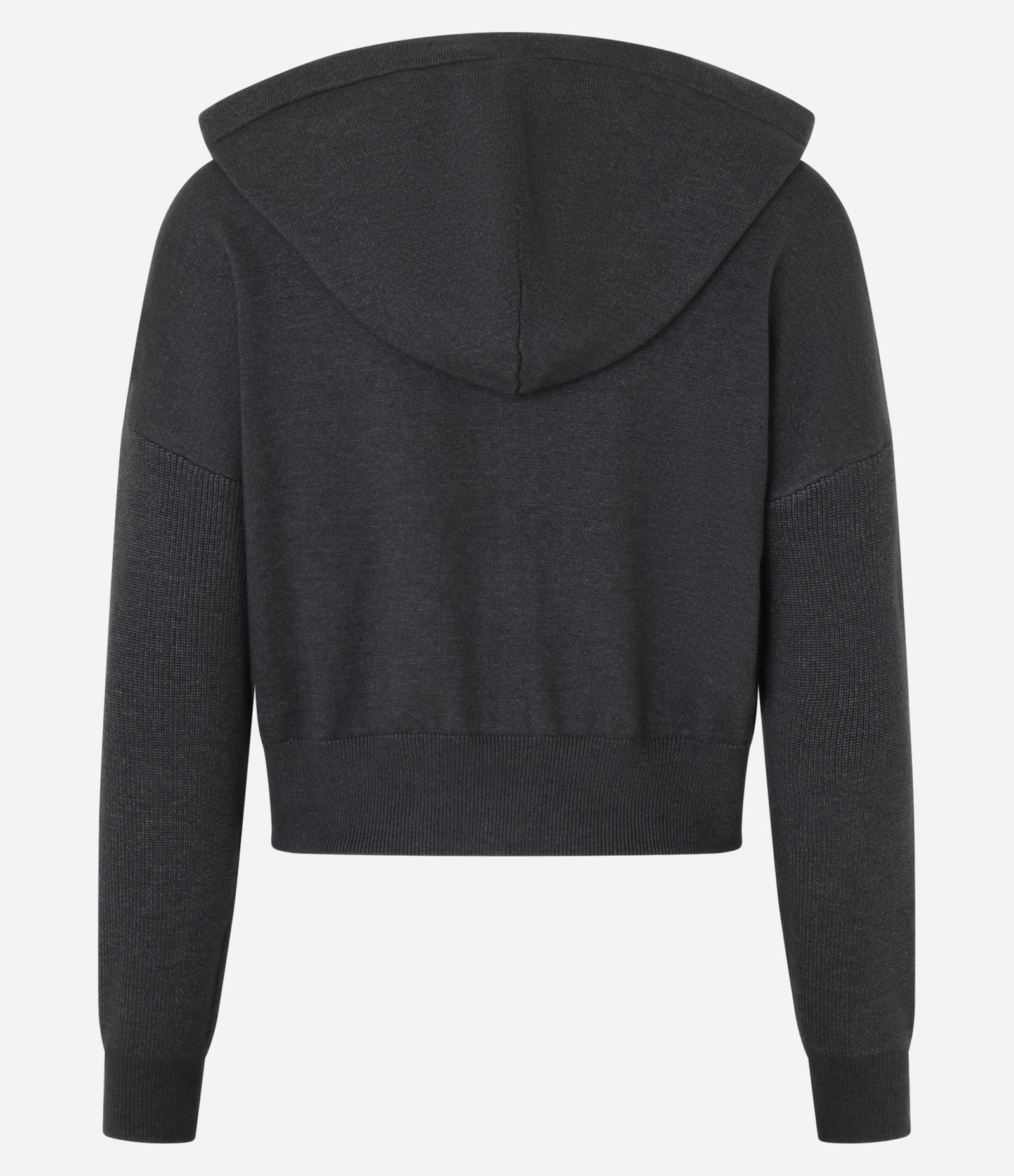 Jaqueta Curta em Tricô com Capuz Preto 7