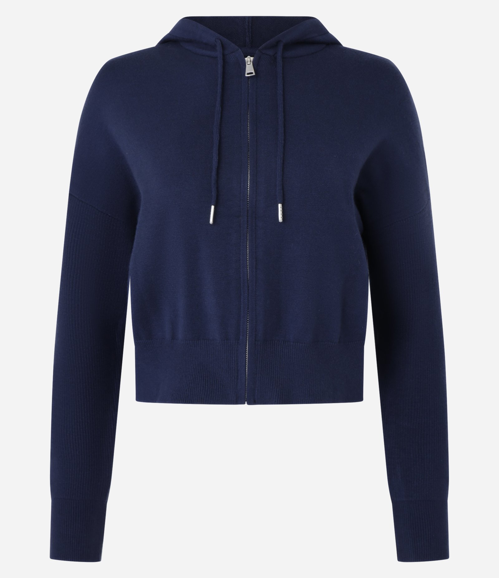 Jaqueta Curta em Tricô com Capuz Azul 4