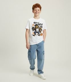 Calça Baggy Infantil em Jeans com Bolsos Cargo - Tam 5 a 14 Anos