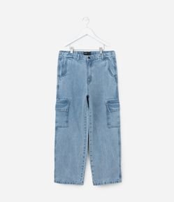 Calça Baggy Infantil em Jeans com Bolsos Cargo - Tam 5 a 14 Anos