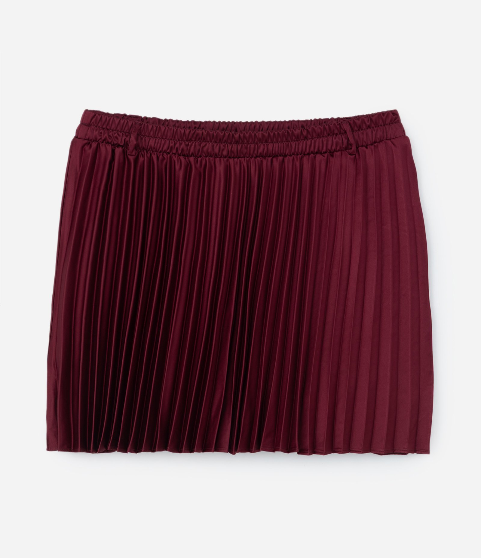 Saia em Cetim Plissada e Cintura Elástica Curve & Plus Size Bordô