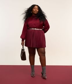 Saia em Cetim Plissada e Cintura Elástica Curve & Plus Size